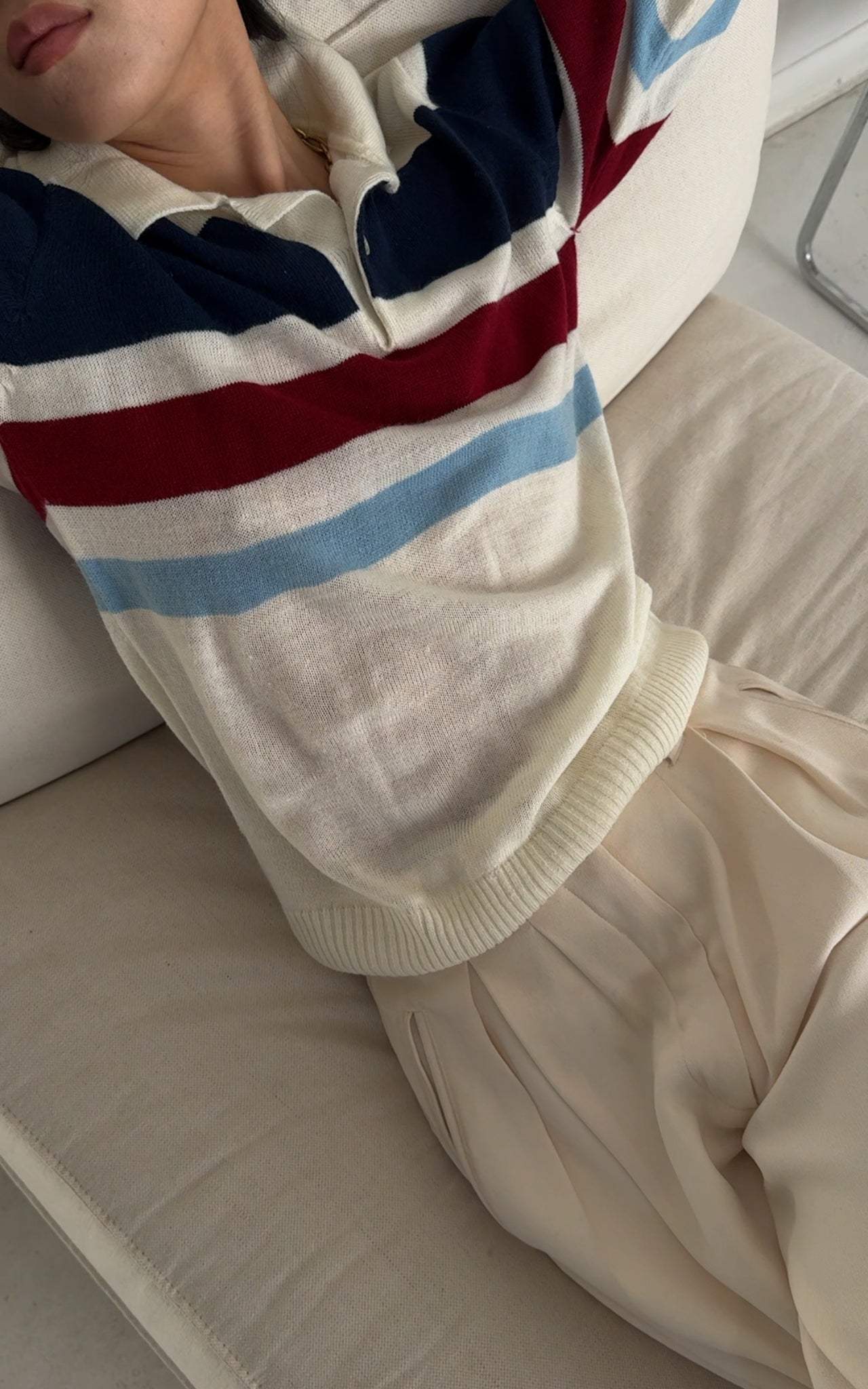 Vintage Multicolor Striped Polo Sweater