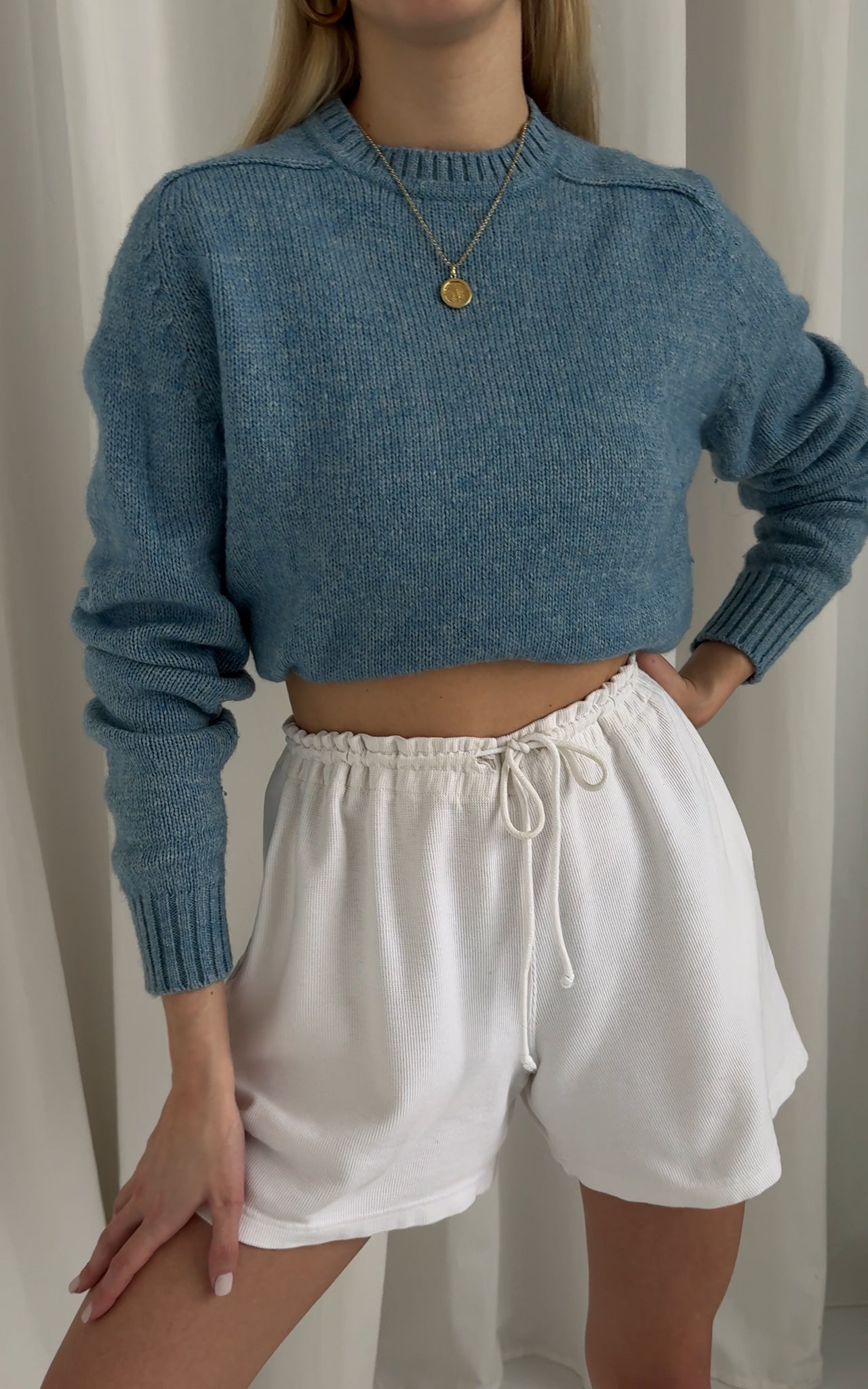 Vintage Ciel Blue Wool Blend Knit Sweater