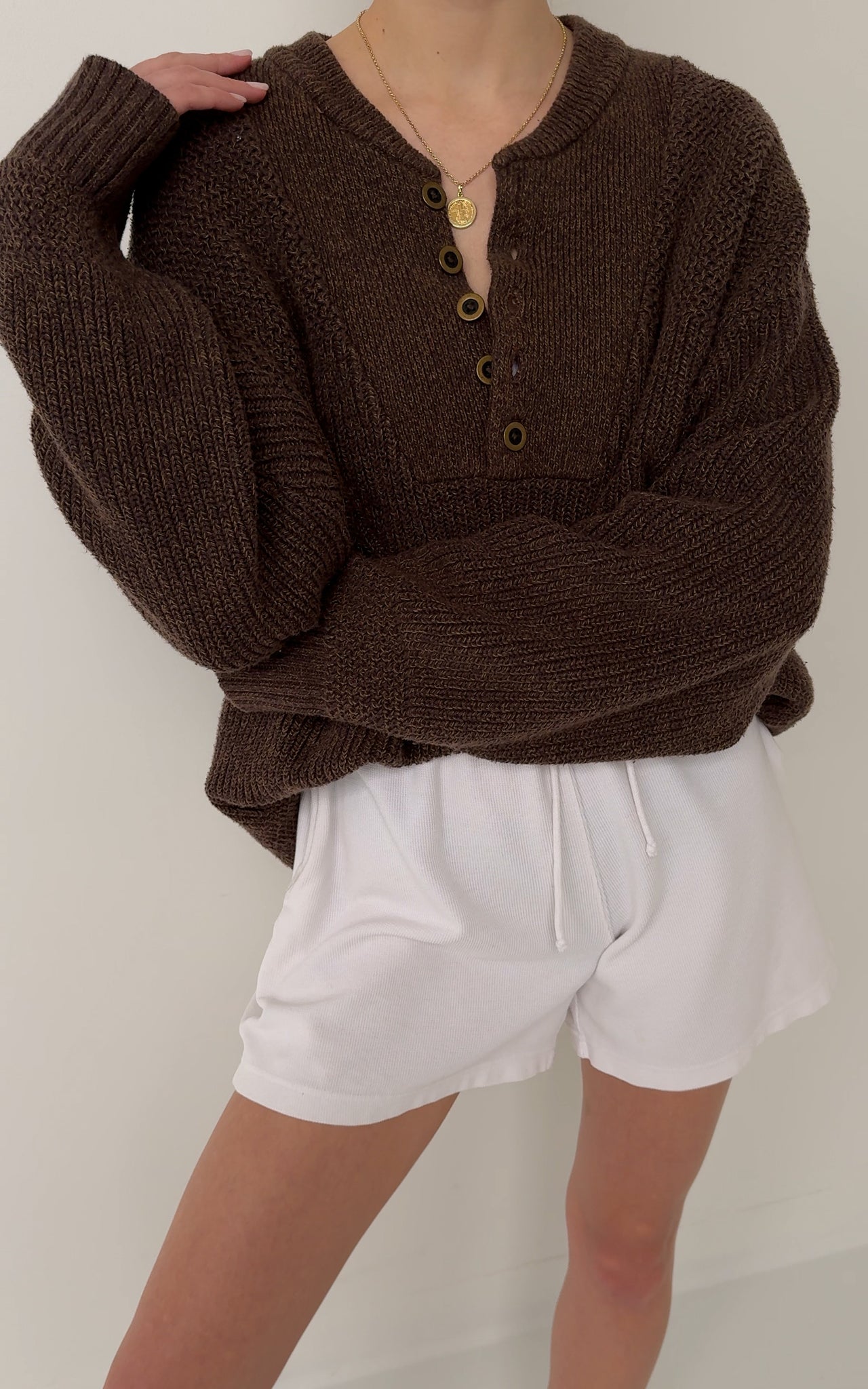 Vintage Unisex Japanese Chêne Cotton Knit Henley Sweater
