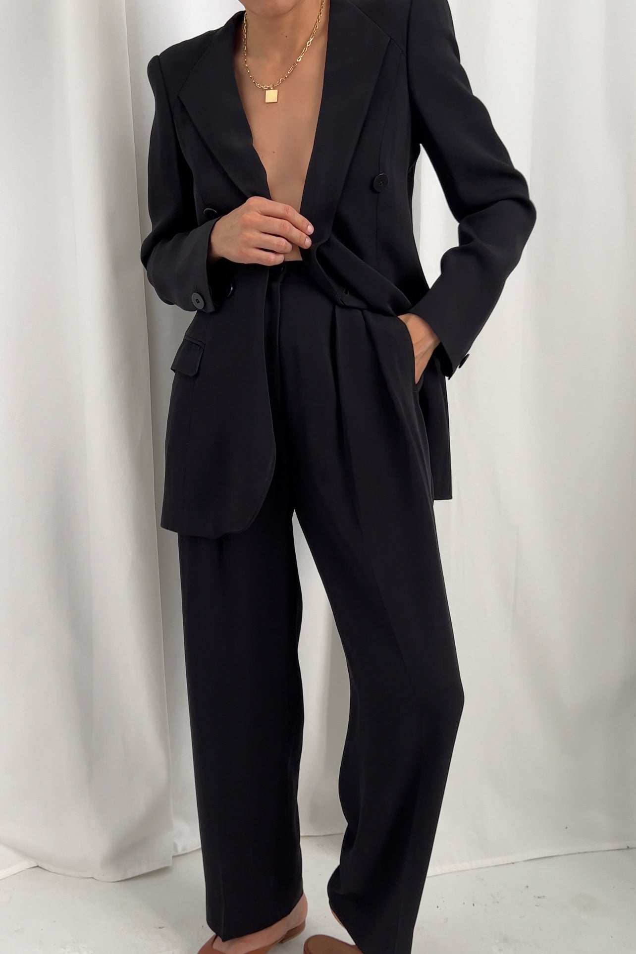 Vintage 90s Italian Obsidienne Giorgio Armani Silk Blend Pantsuit