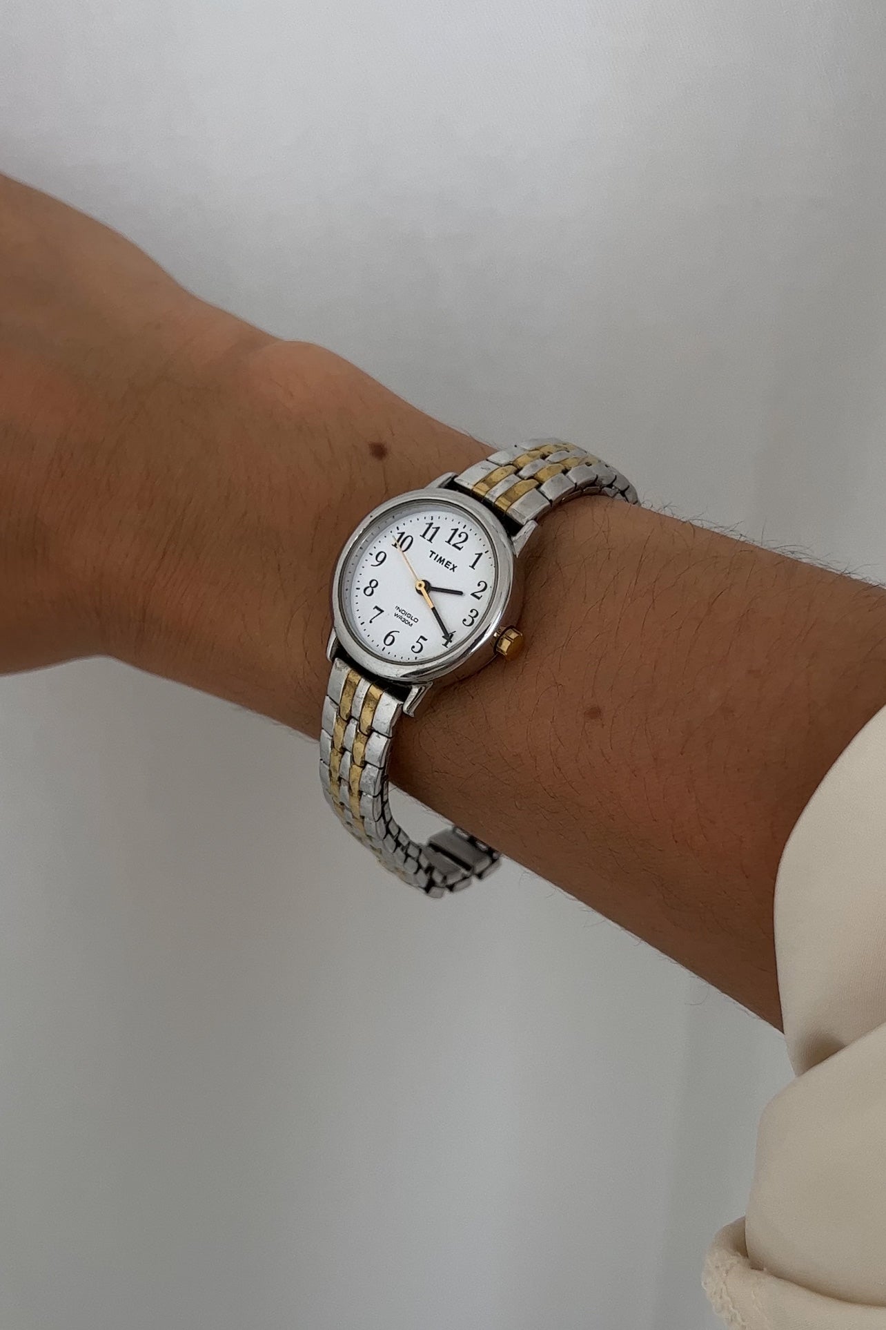 Vintage Silver and Gold Tone Timex Oyster Stretch Band Watch