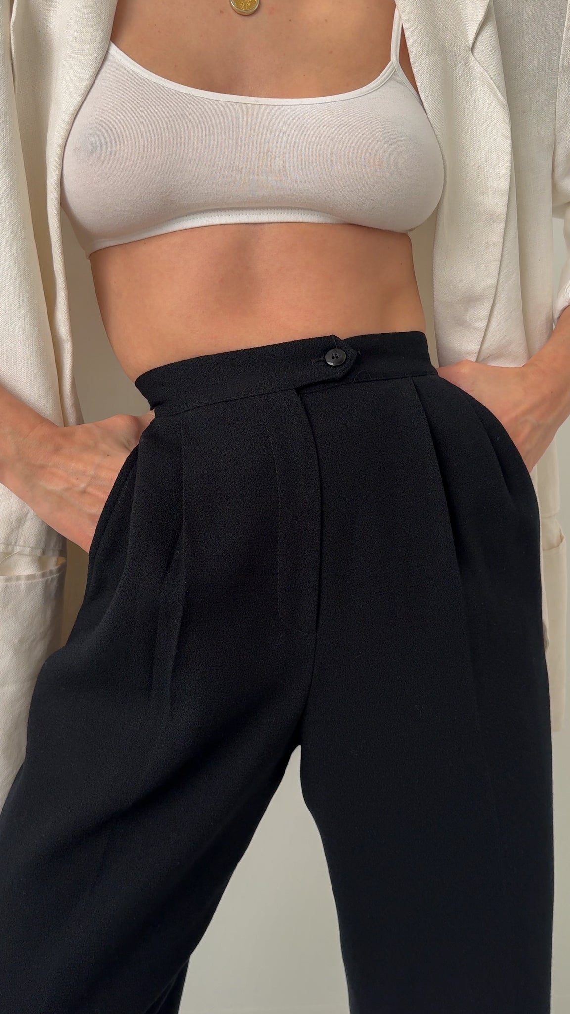 Vintage Noir Wool High Waisted Trousers