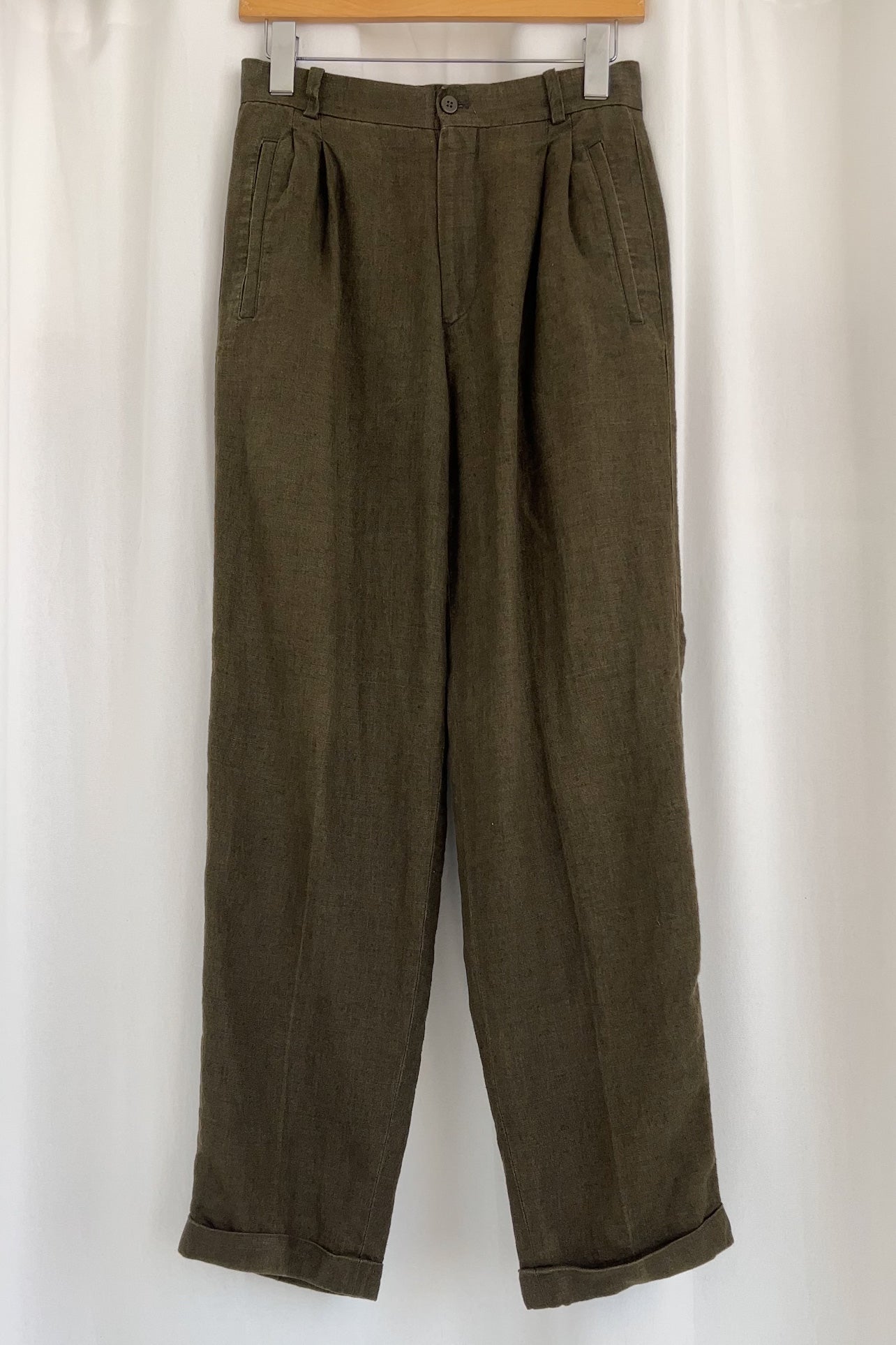 Vintage Algue Linen Cuffed Trousers