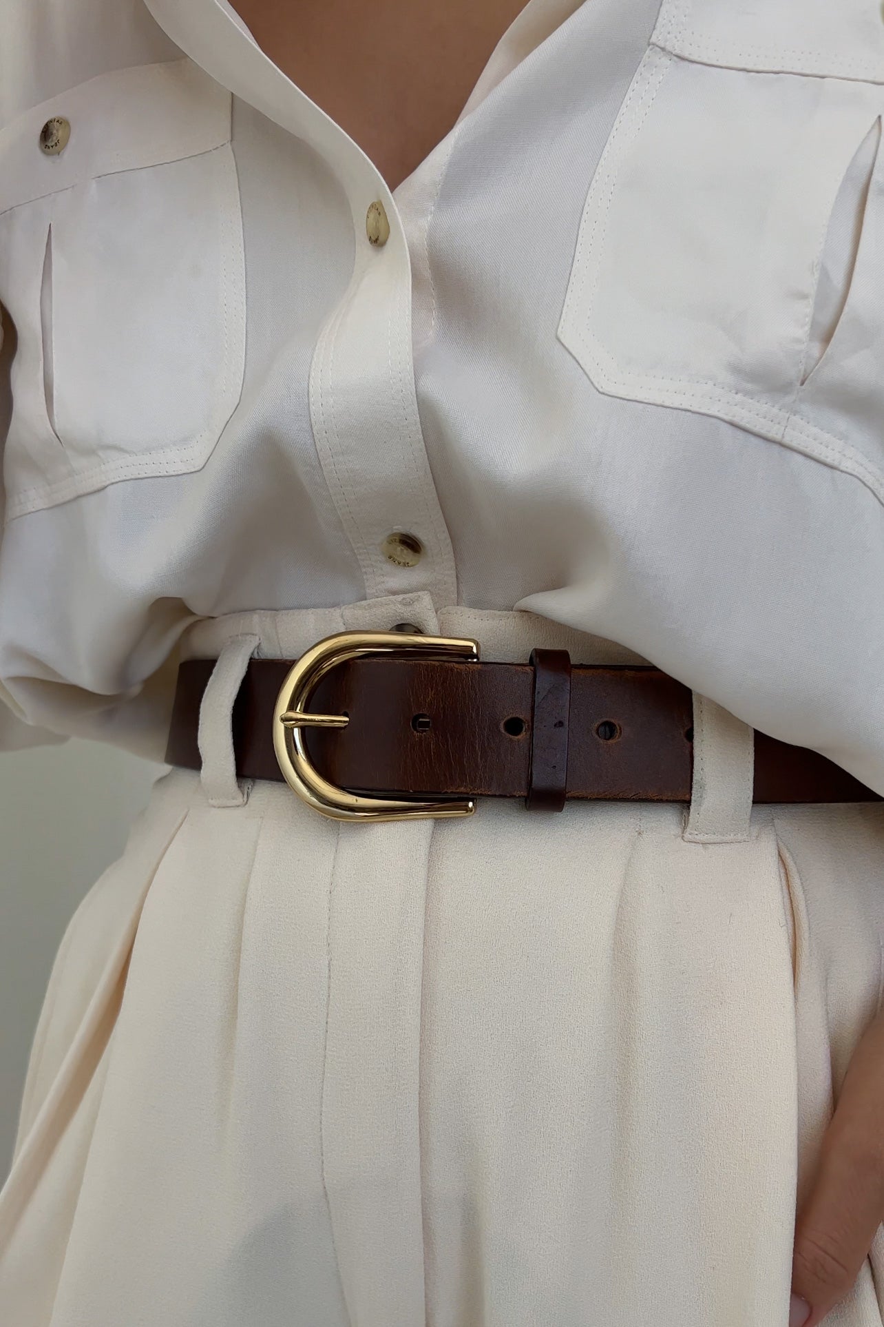 Vintage Auburn et Or Leather Belt