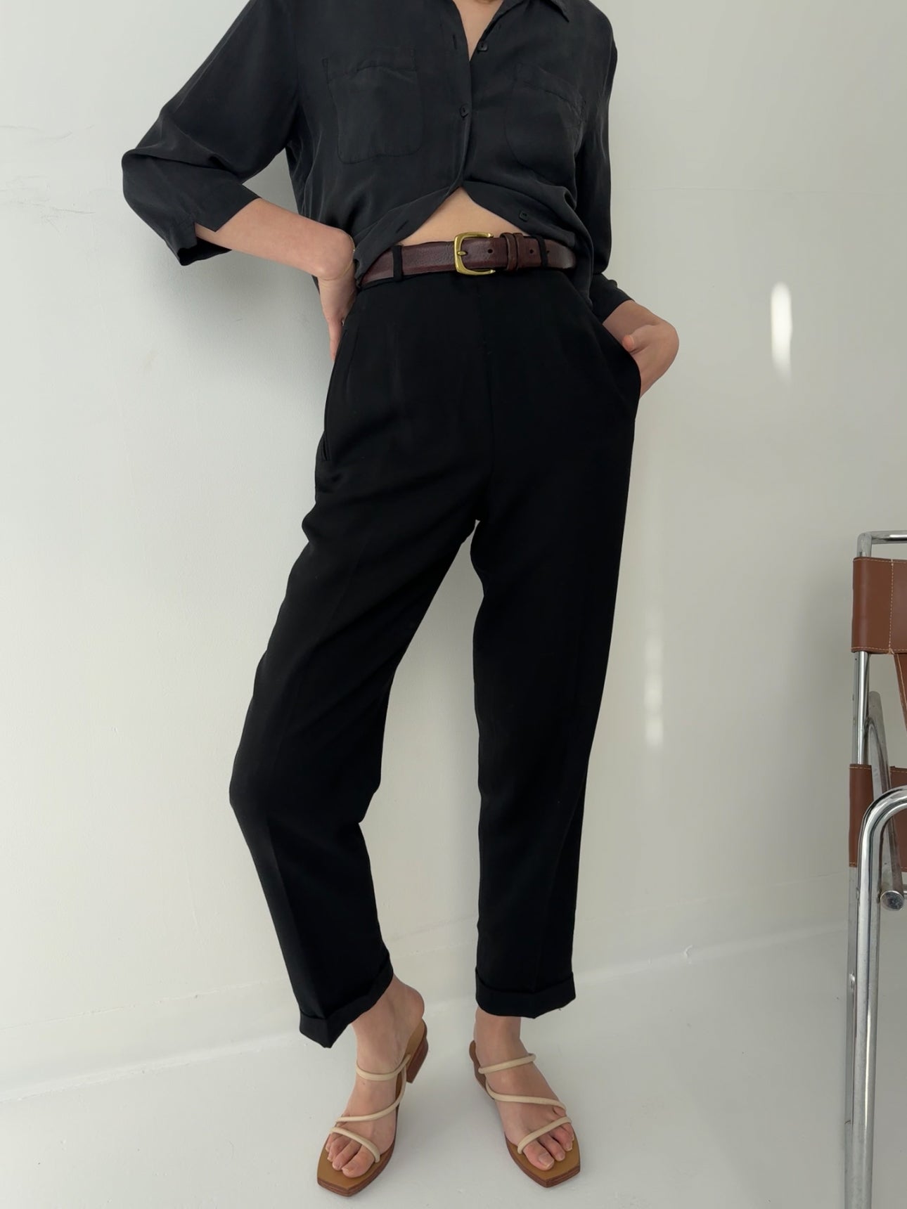 Vintage Sable Noir Worsted Wool Cuffed Trousers