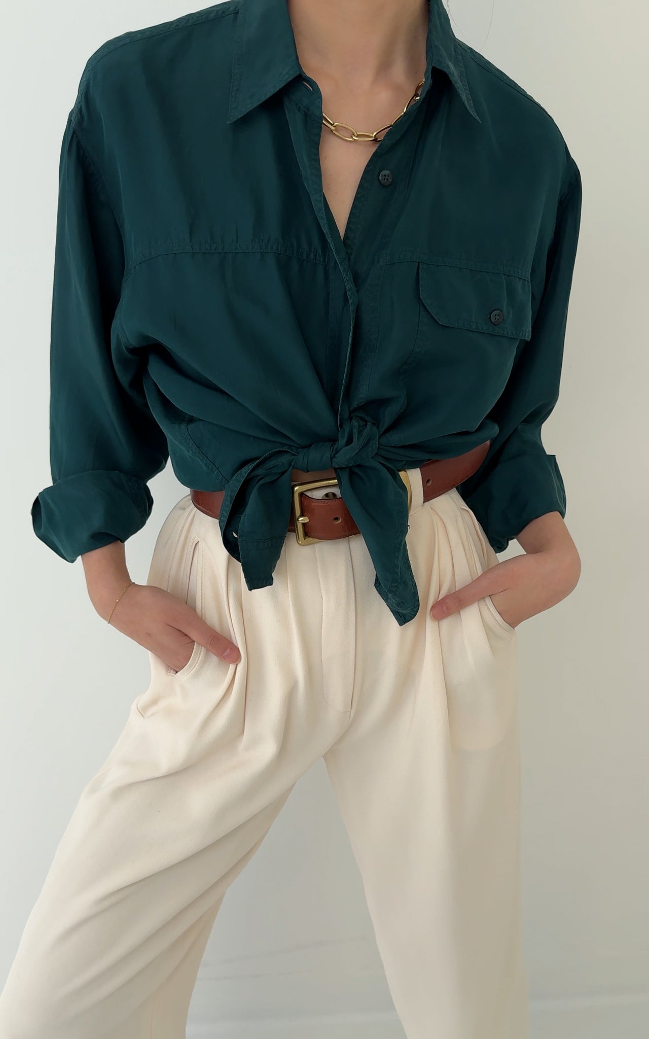Vintage Épicéa Silk Long Sleeve Blouse