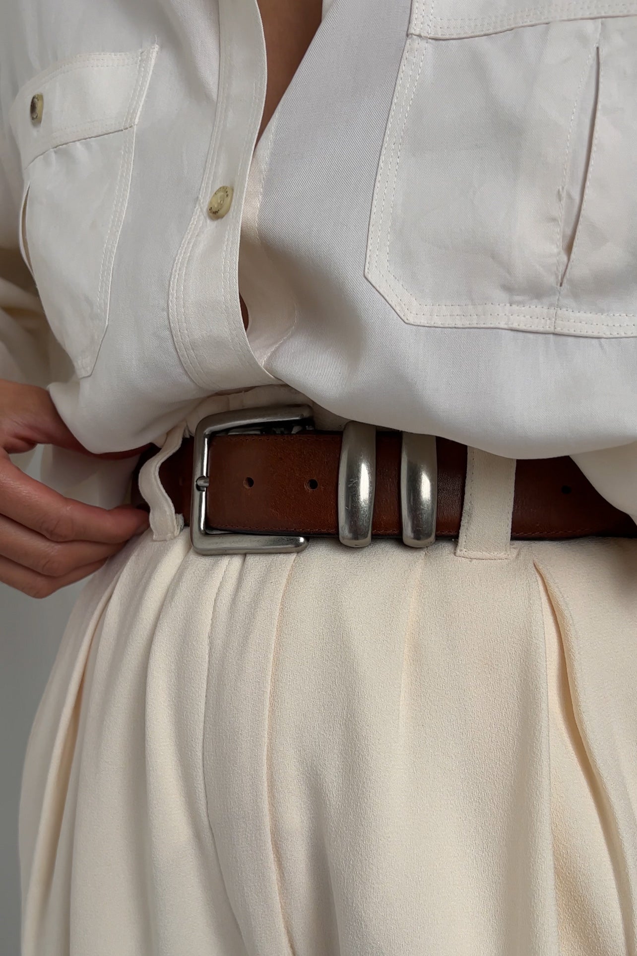 Vintage Chêne et Argent Leather Belt
