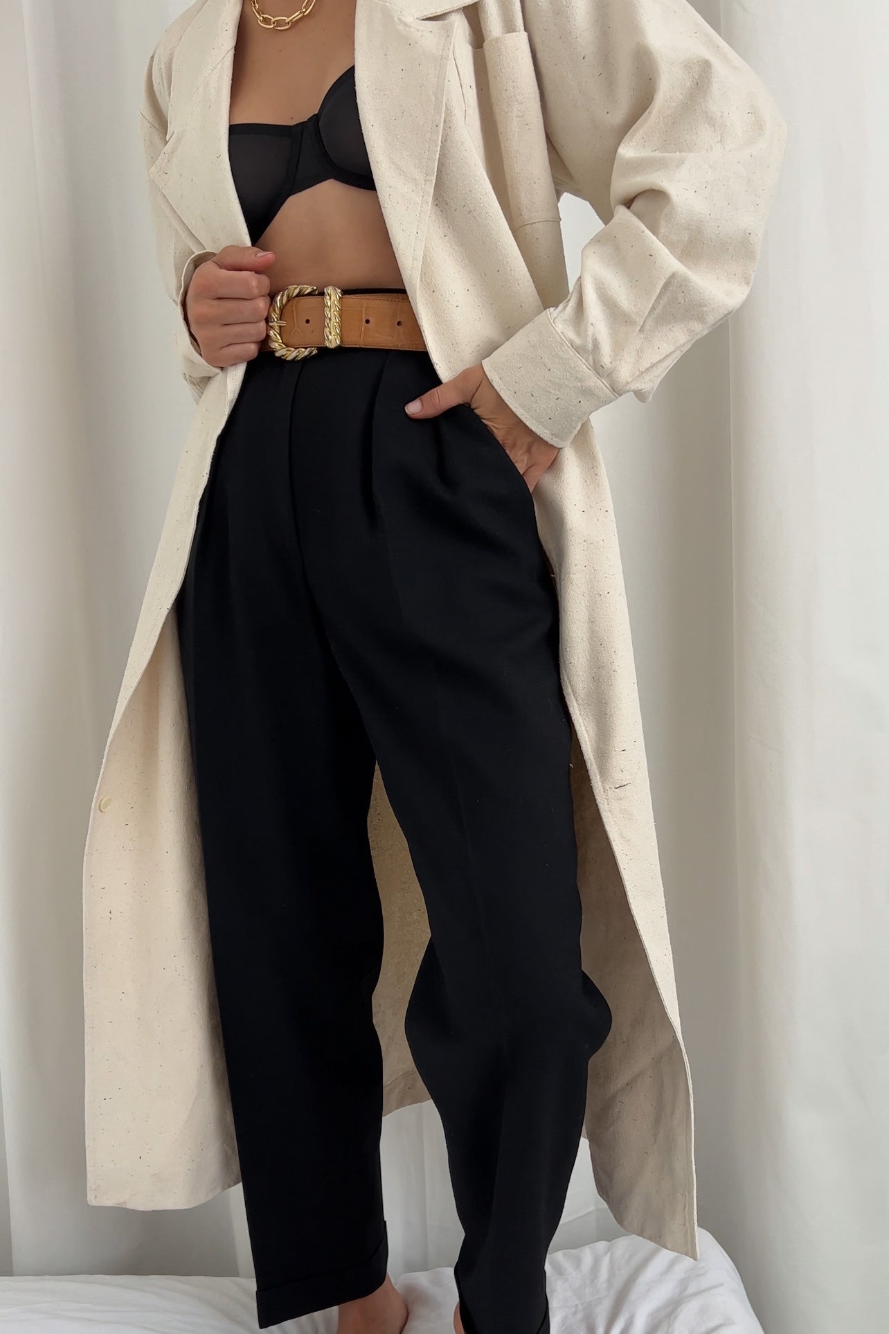 Vintage Carbone Wool Cuffed Trousers