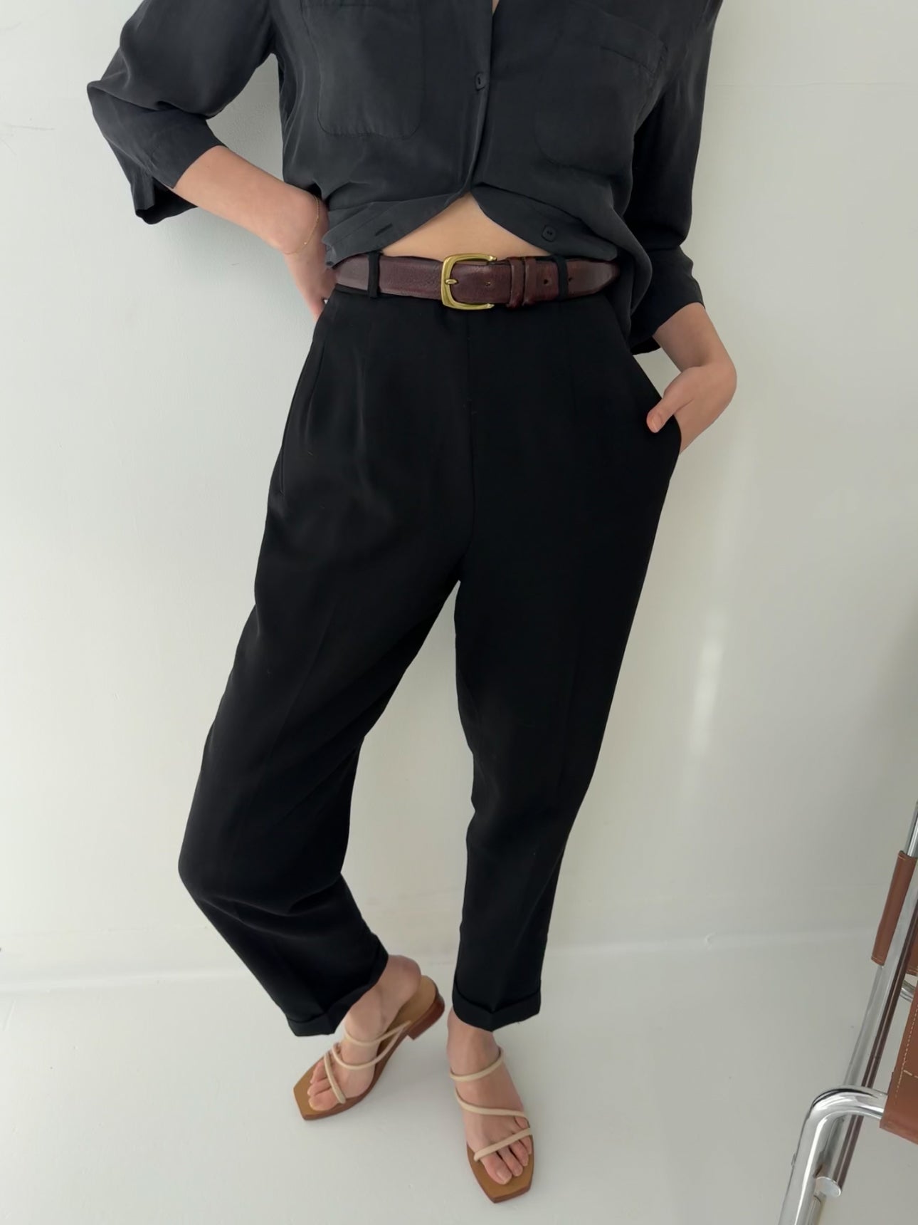 Vintage Sable Noir Worsted Wool Cuffed Trousers