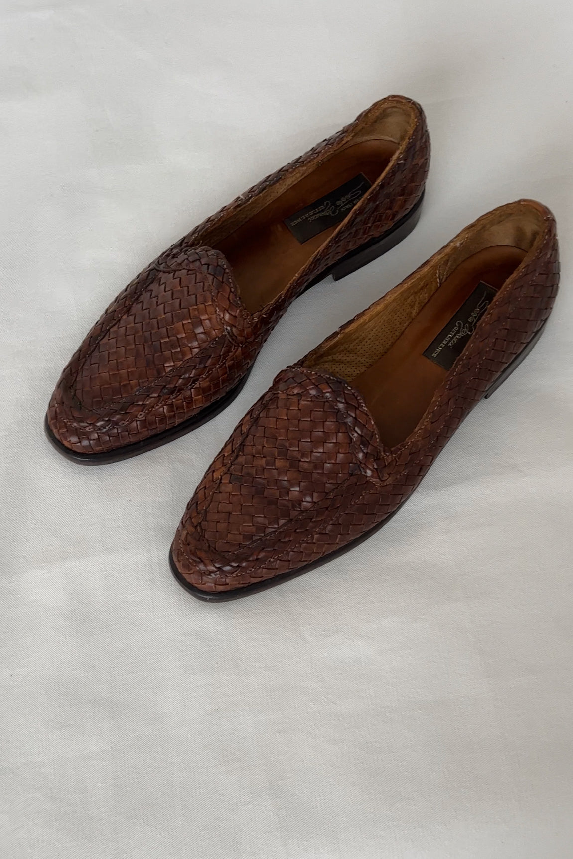Vintage Italian Pécan Woven Leather Loafers, 8N