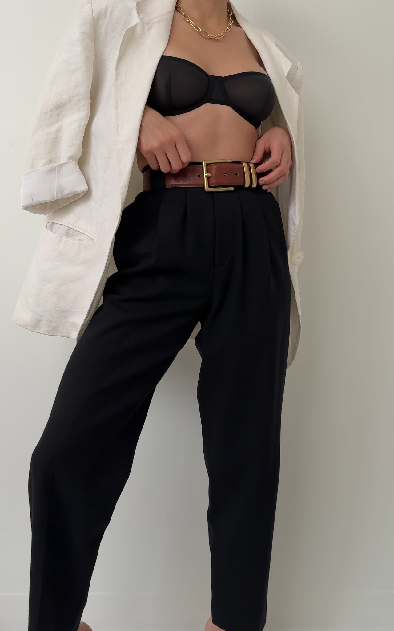Vintage Noir Pure Wool High Waisted Trousers