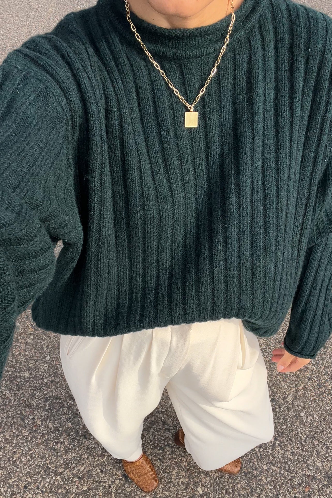 Vintage Vert Foncé Wool Mockneck Sweater