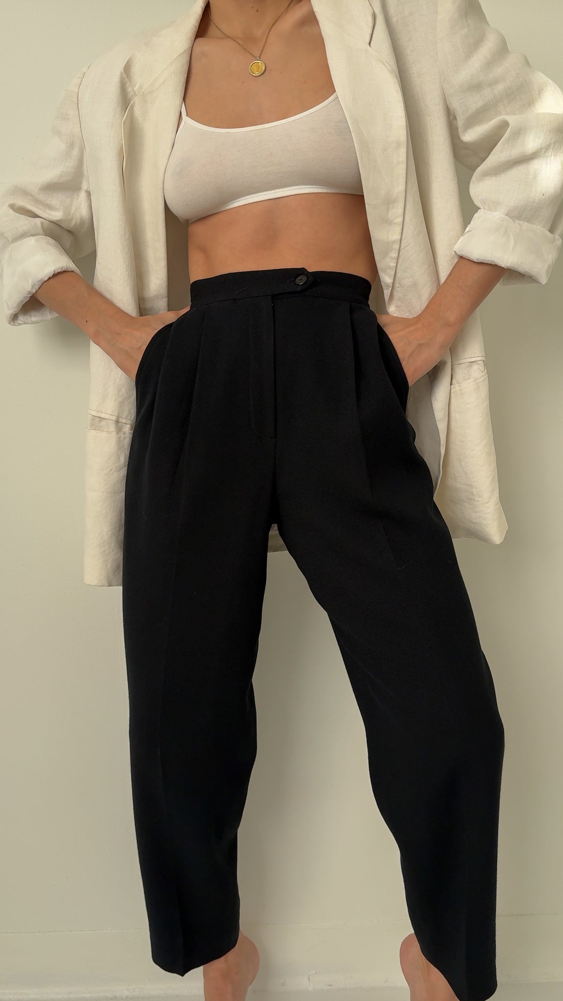 Vintage Noir Wool High Waisted Trousers