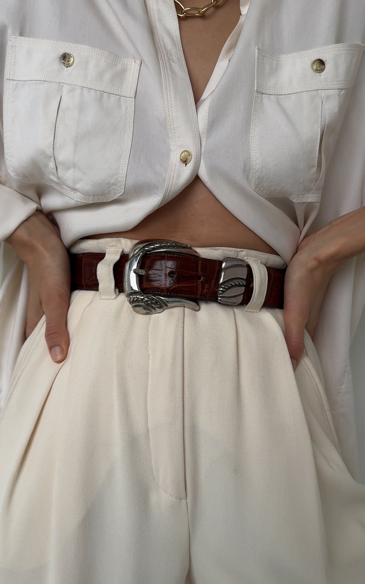 Vintage Acajou et Argent Leather Belt