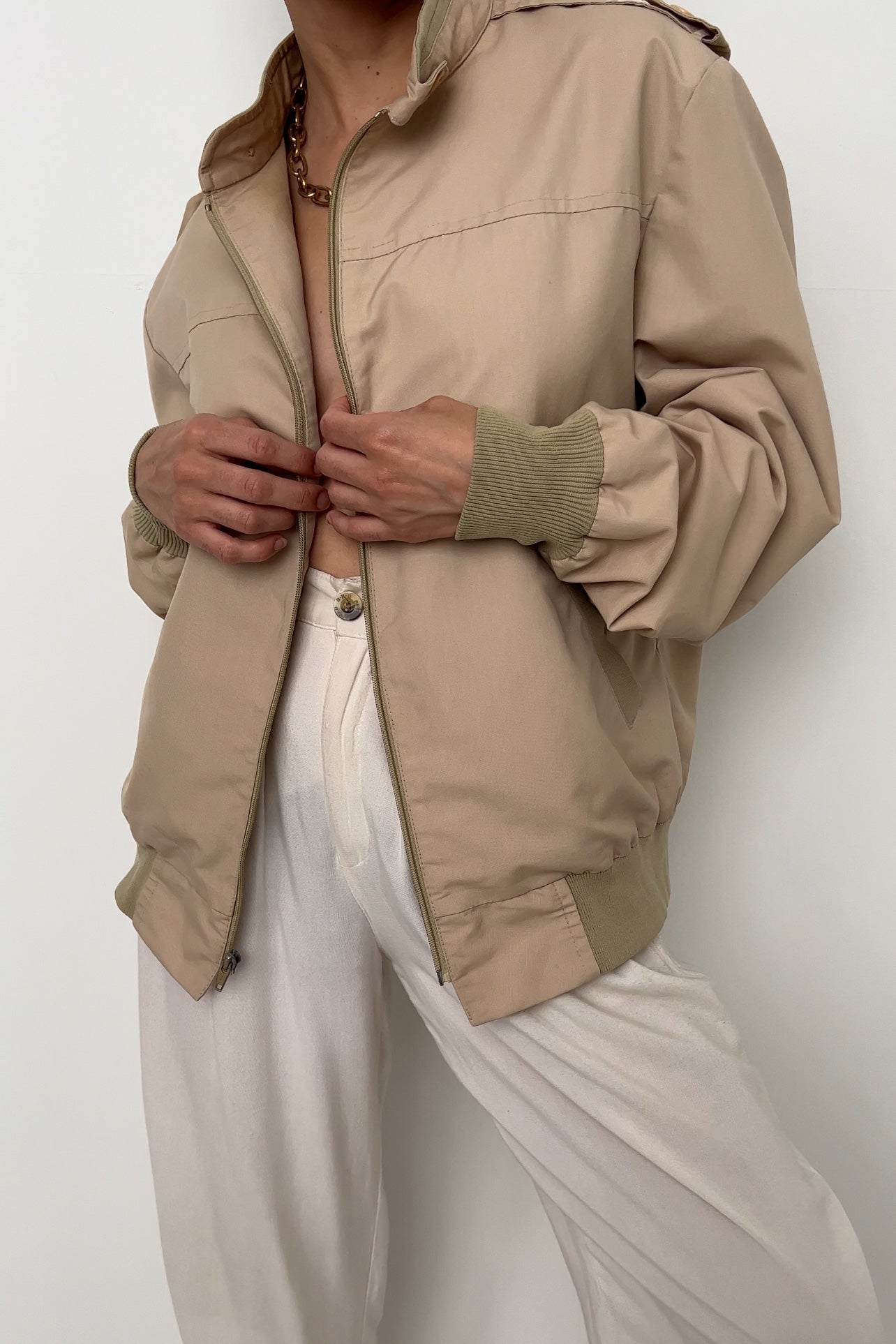 Vintage Ecru Cotton Blend Boyfriend Jacket