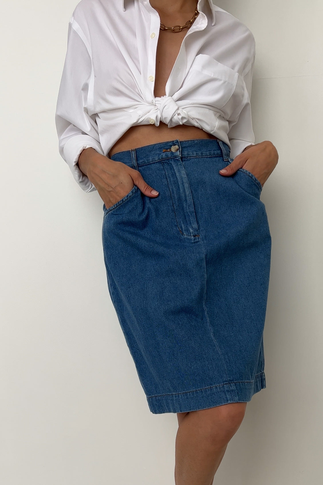 Vintage Medium Wash Cotton Denim Everyday Skirt