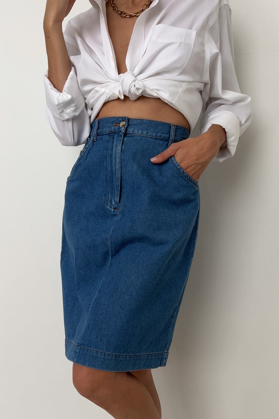 Vintage Medium Wash Cotton Denim Everyday Skirt
