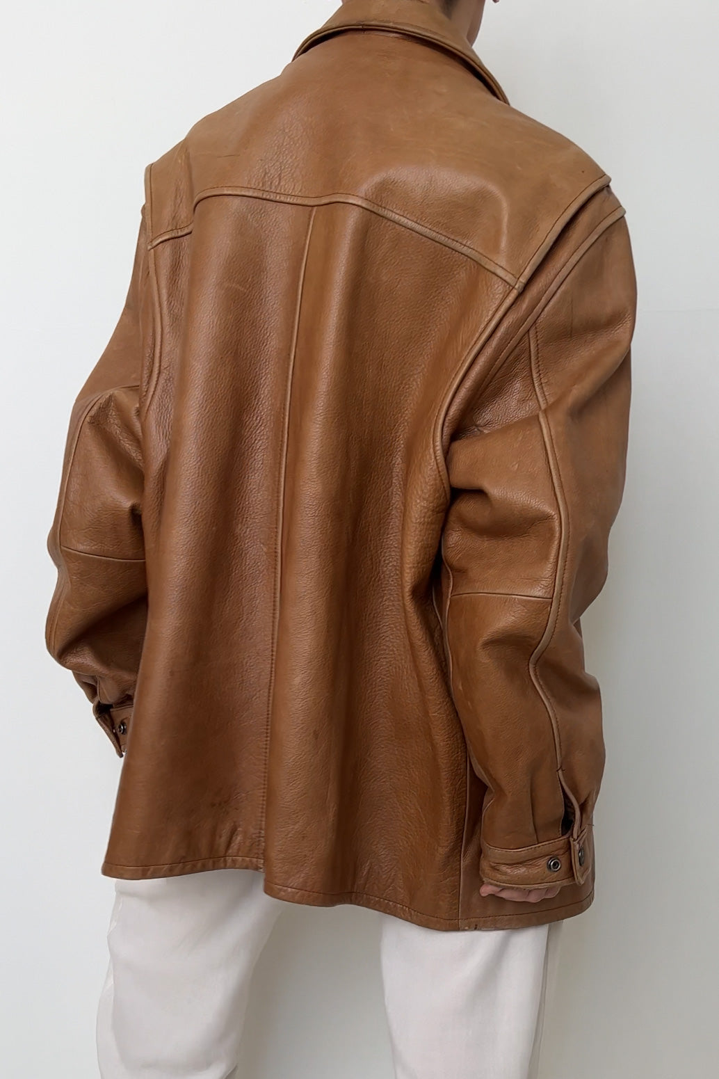 Vintage Caramel Leather Zip Up Jacket